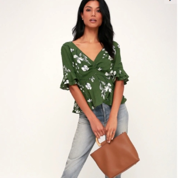 Lulus Tops - Lulus floral print peplum top green white